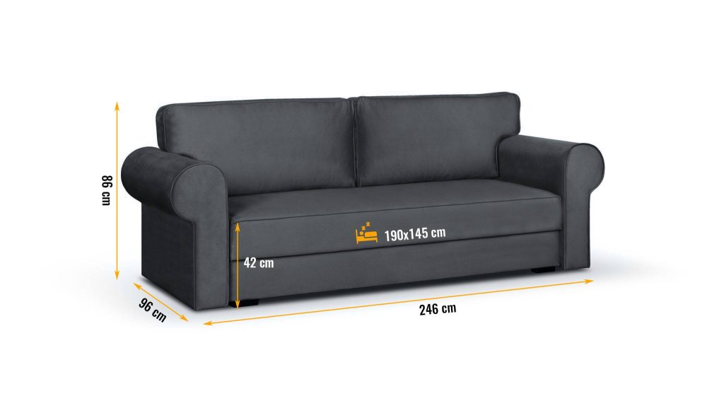 Sofa LARGO 246 cm rozkładana 3-osobowa z pojemnikiem – funkcja spania - wymiary