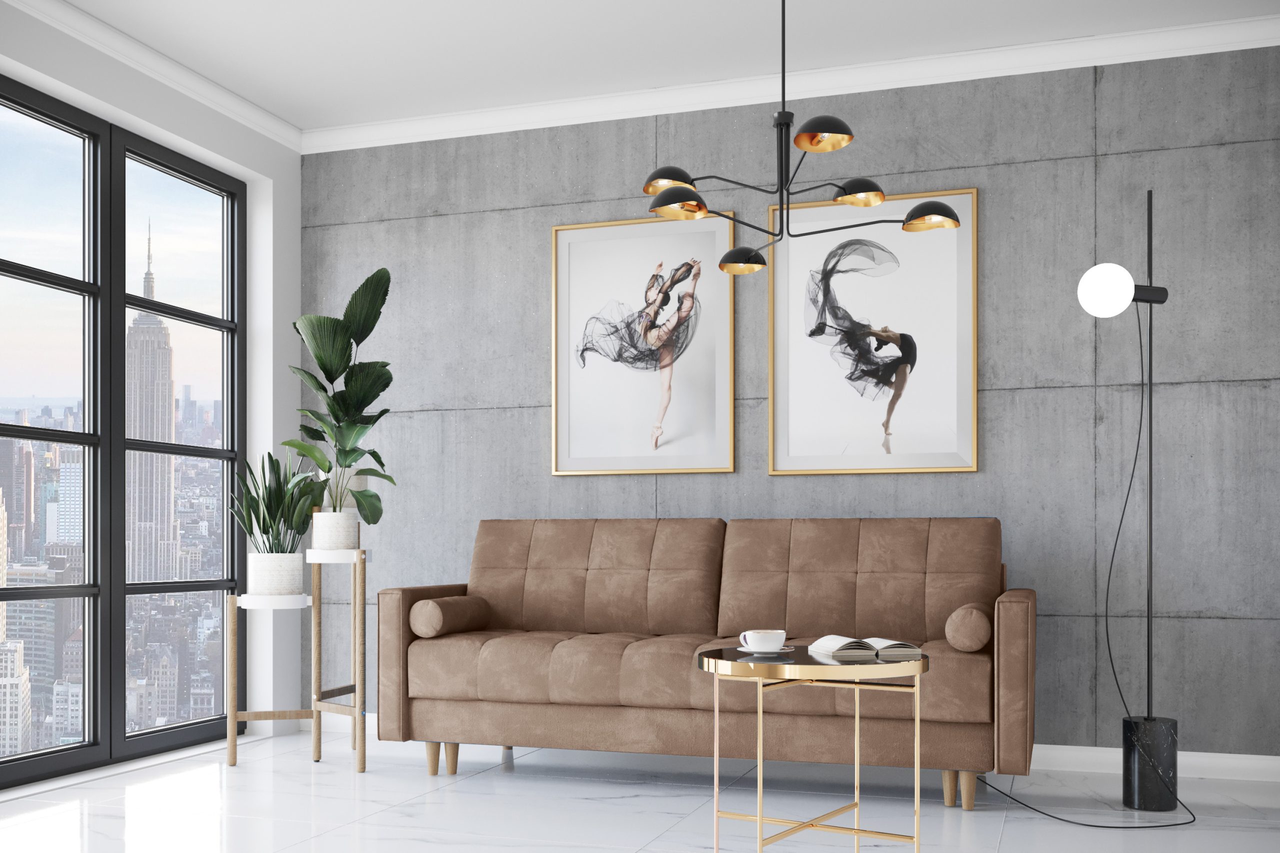 Elegancki salon z meblami tapicerowanymi