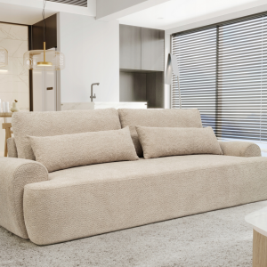 Sofa rozkładana 3-osobowa z funkcją spania i pojemnikiem – beżowa 244 cm