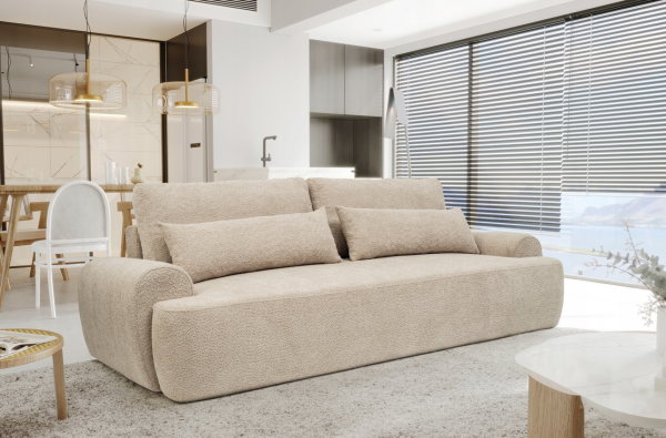 Sofa rozkładana 3-osobowa z funkcją spania i pojemnikiem – beżowa 244 cm - widok główny