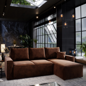 Narożnik ZEUS 200 z funkcją spania i pojemnikiem Loftowy Brązowy