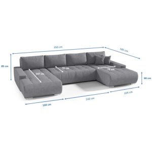 Narożnik Denis U-kształtny 350x186 cm z funkcją spania – widok frontowy