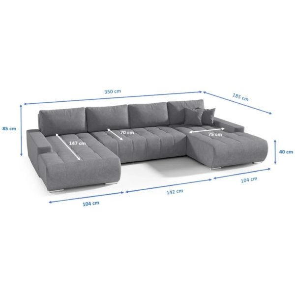 Narożnik Denis U-kształtny 350x186 cm z funkcją spania – widok frontowy